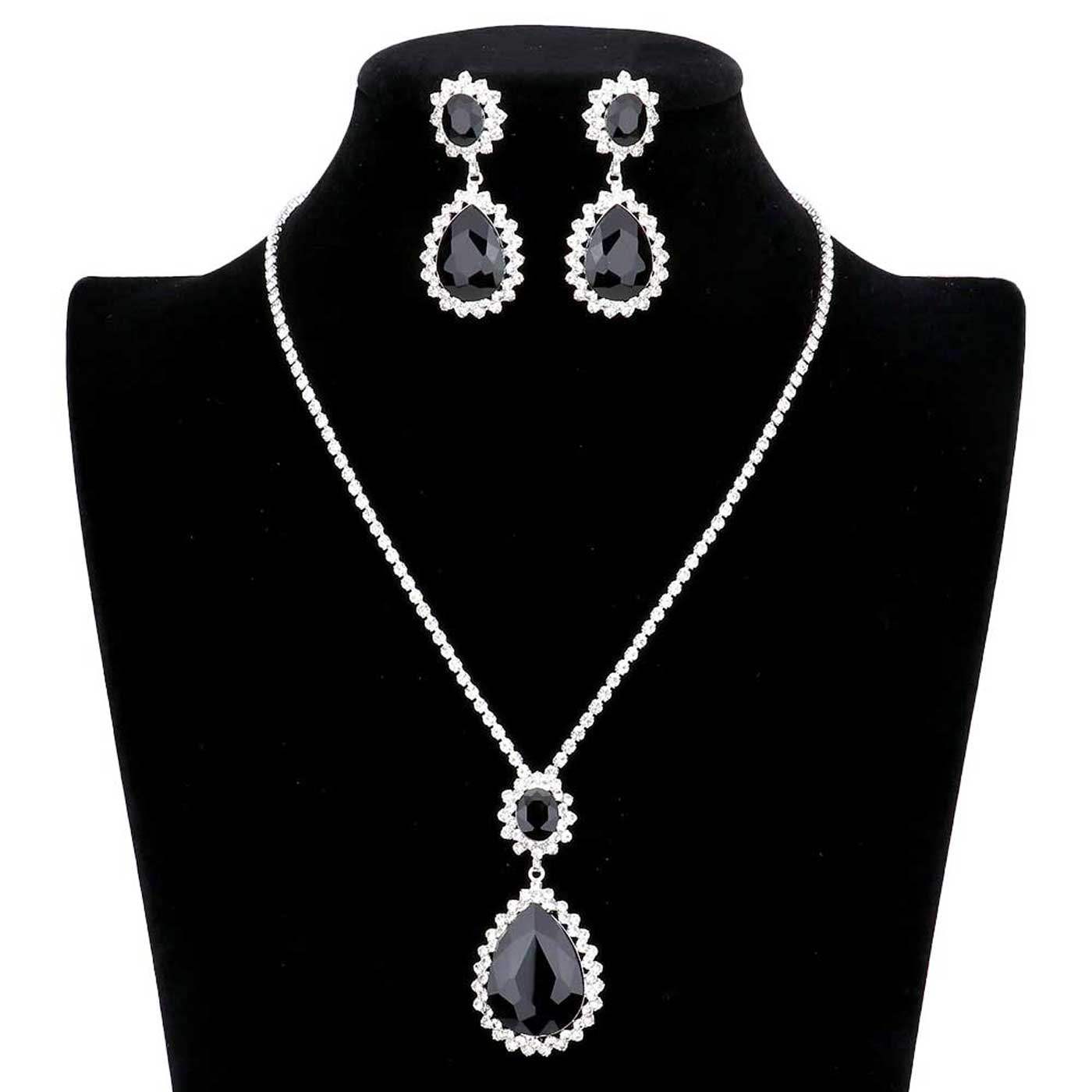 Teardrop Accented Rhinestone Necklace - Madeline Love - Flyclothing LLC