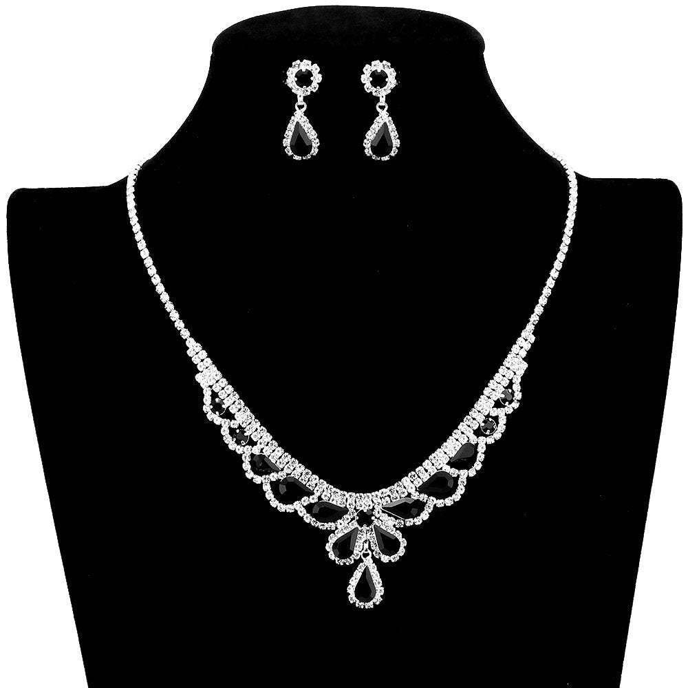 Teardrop Stone Accented Rhinestone Necklace - Madeline Love - Flyclothing LLC