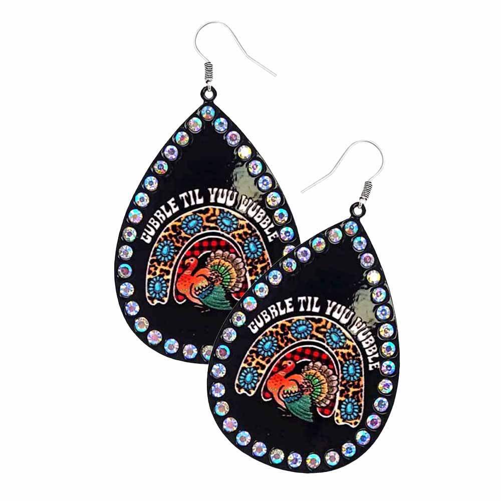 Thanksgiving Turkey Printed Teardrop Metal Dangle Earrings - Madeline Love - Flyclothing LLC