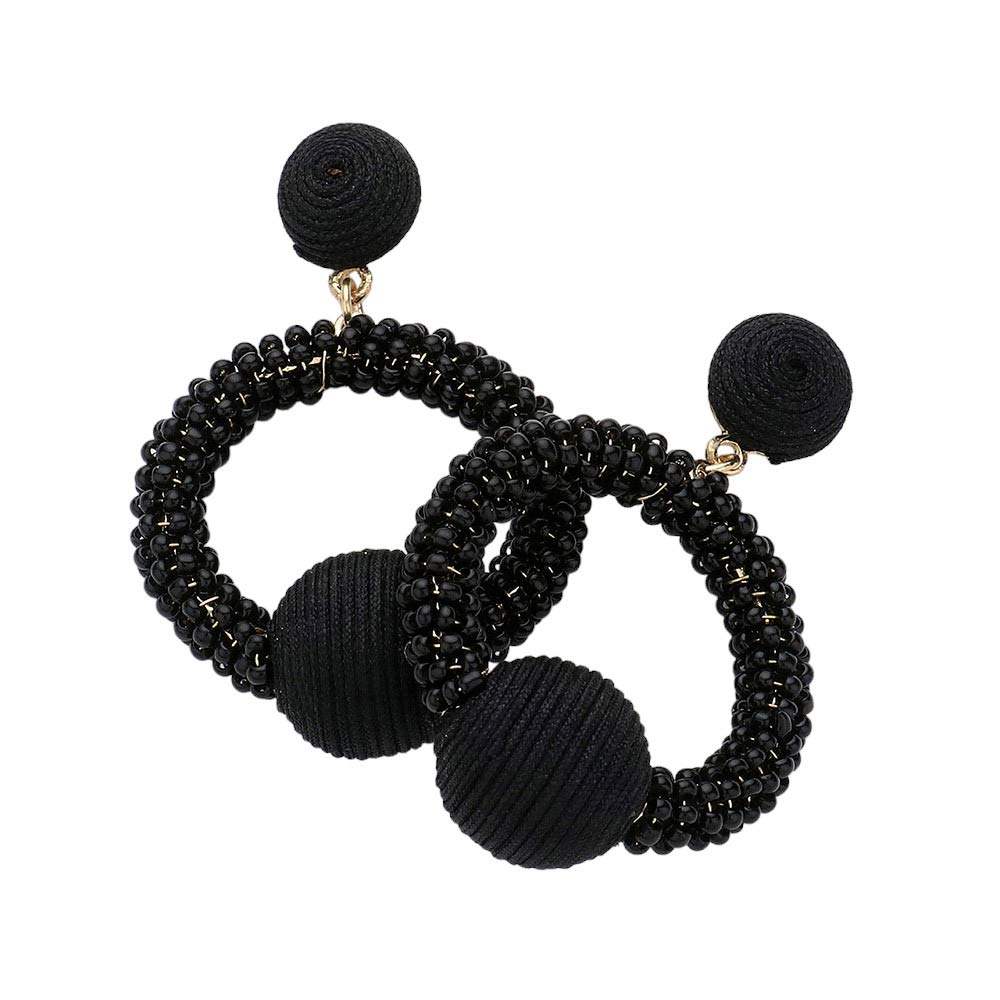 Thread Wrapped Ball Accented Beaded Open Circle Earrings - Madeline Love - Flyclothing LLC
