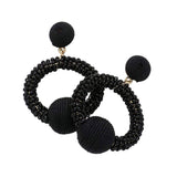 Thread Wrapped Ball Accented Beaded Open Circle Earrings - Madeline Love - Flyclothing LLC