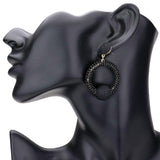 Thread Wrapped Ball Accented Beaded Open Circle Earrings - Madeline Love - Flyclothing LLC