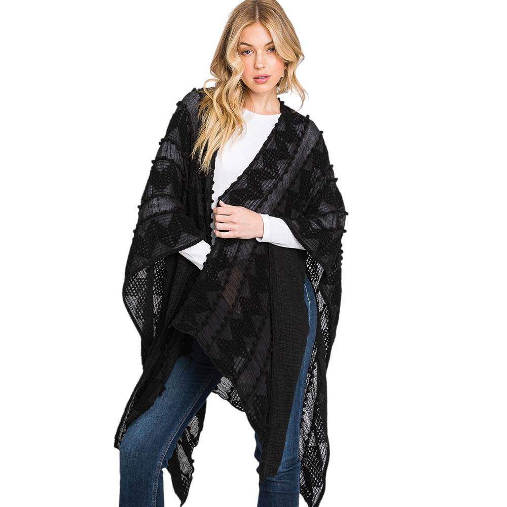 Tiny Pom Pom Embellished Crochet Ruana Poncho - Madeline Love - Flyclothing LLC