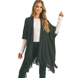 Trim Detail Fringe Kimono Poncho Wrap - Madeline Love - Flyclothing LLC