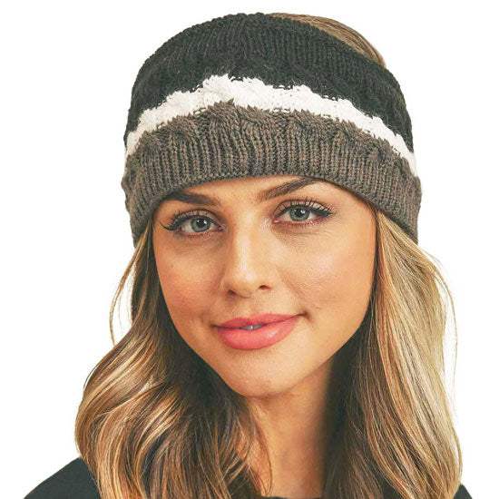 Triple Colored Cable Knit Fleece Headband Earwarmer Earmuff - Madeline Love - Flyclothing LLC