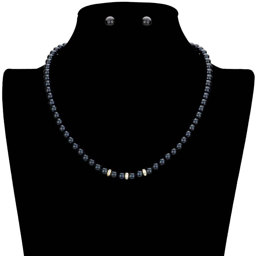 Triple Rhinestone Ring Pointed Pearl Necklace - Madeline Love - Flyclothing LLC