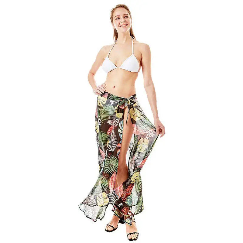 Tropical Leaf Beach Wrap Skirt - Madeline Love - Flyclothing LLC