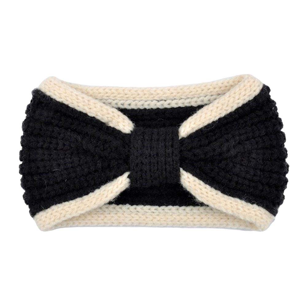 Two Tone Knit Bow Earmuff Headband - Madeline Love - Flyclothing LLC