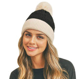 Two Tone Knit Pom Pom Beanie Hat - Madeline Love - Flyclothing LLC