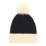 Two Tone Knit Pom Pom Beanie Hat - Madeline Love - Flyclothing LLC