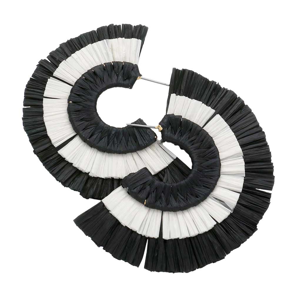 Two Tone Raffia Half Round Earrings - Madeline Love - Flyclothing LLC