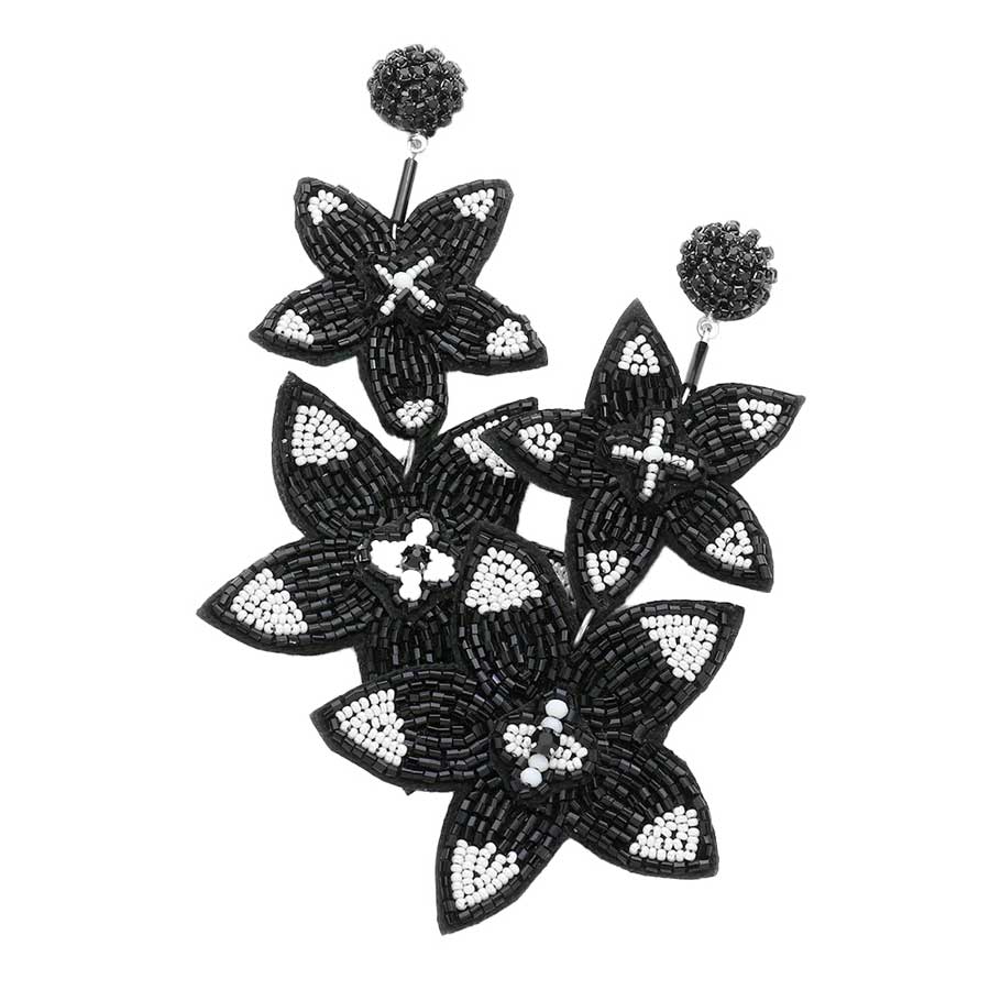 Beaded Double Flower Link Dangle Earrings - Madeline Love - Flyclothing LLC