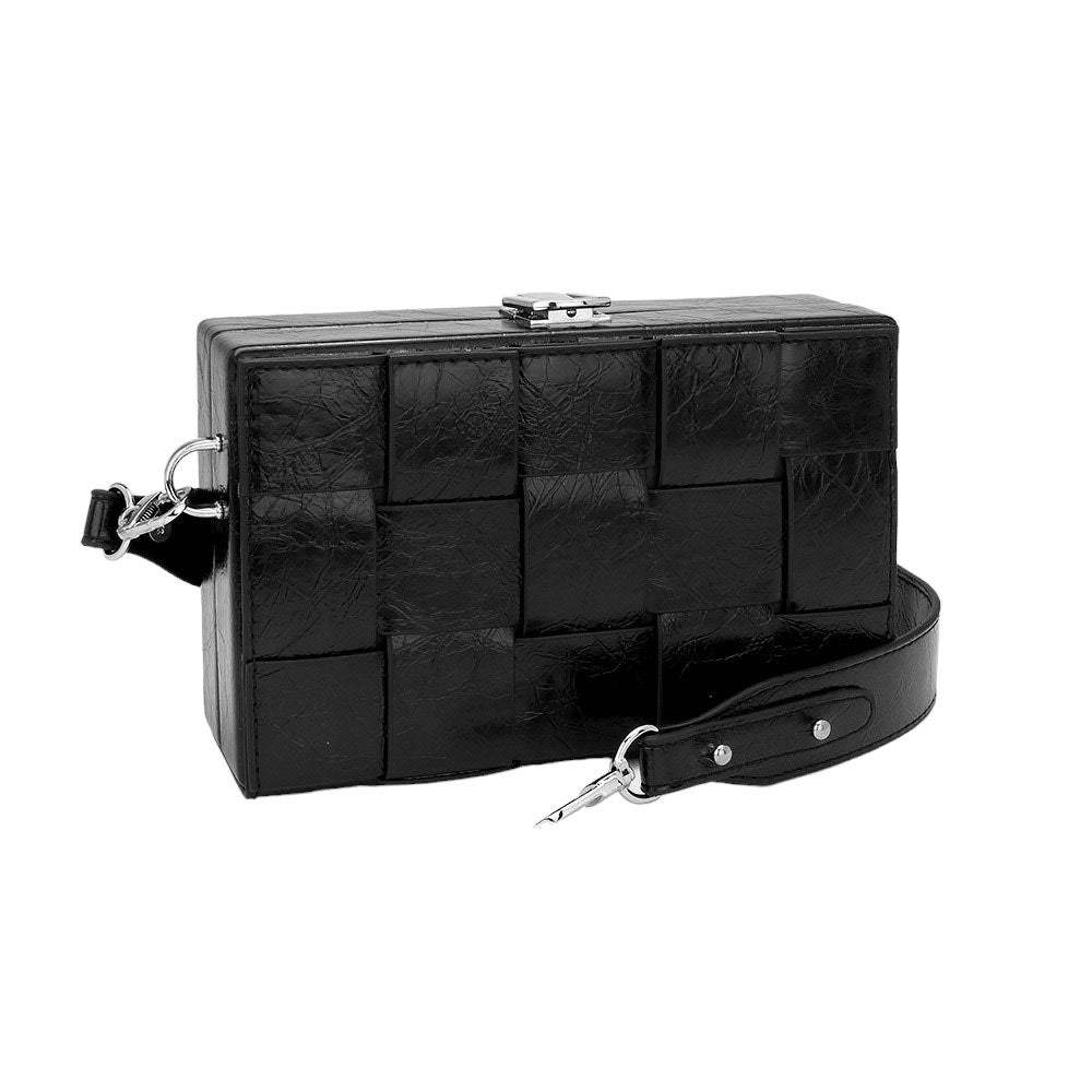Faux Leather Woven Square Box Crossbody Bag - Madeline Love - Flyclothing LLC