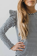 Black & White Stripe L/S Ruffle Tee - Mila & Rose ® - Flyclothing LLC