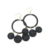 Woven Raffia Open Circle Triple Round Link Dangle Earrings - Madeline Love - Flyclothing LLC
