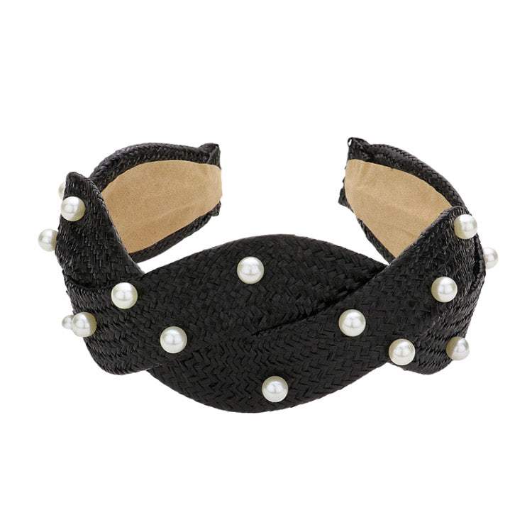 Pearl Embellished Braided Straw Headband - Madeline Love - Flyclothing LLC