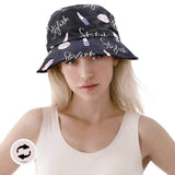Stylish Message Lipstick Patterned Reversible Bucket Hat - Madeline Love - Flyclothing LLC