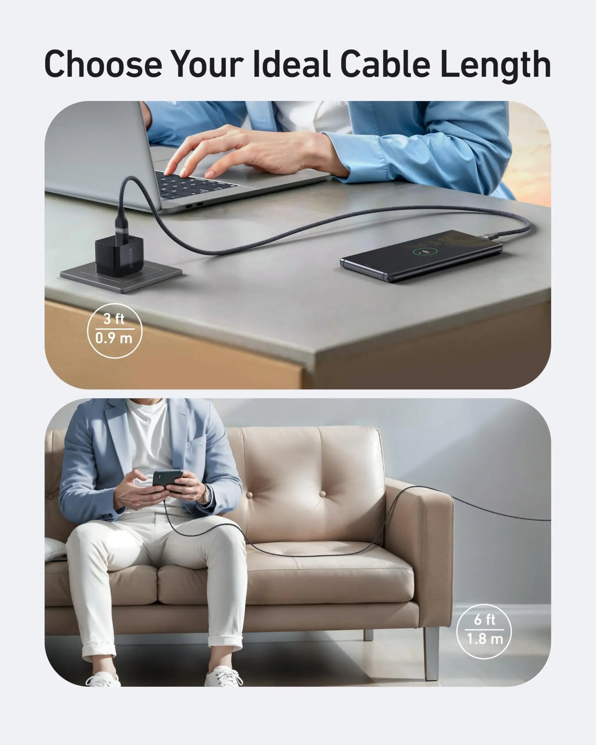 Anker USB-A to USB-C Cable (3 ft / 6 ft, Upcycled-Braided) - Anker - Flyclothing LLC