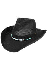 C.C Turquoise Stone with Beaded String Band Cowboy Hat - Madeline Love - Flyclothing LLC
