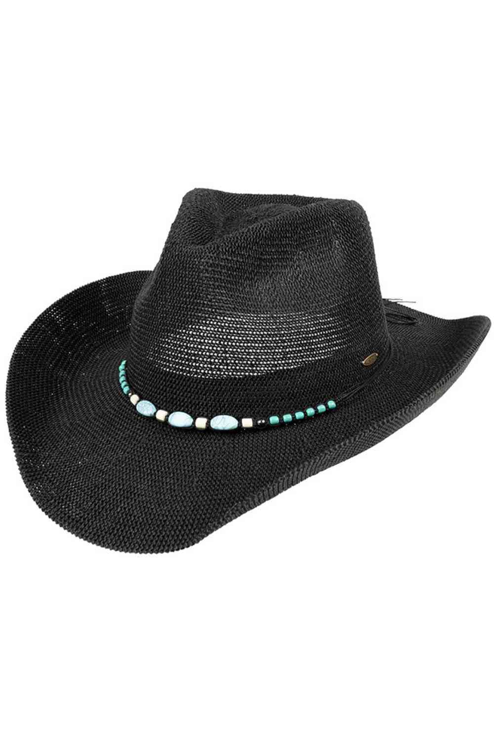 C.C Turquoise Stone with Beaded String Band Cowboy Hat - Madeline Love - Flyclothing LLC