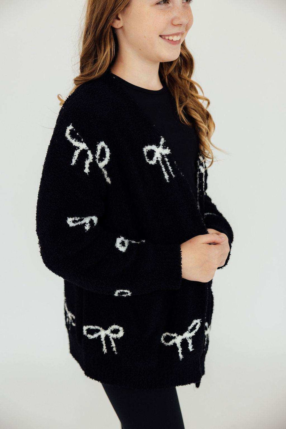 Black/Coconut Bow Cozy Cardigan - Mila & Rose ® - Flyclothing LLC