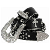 Black Cross Stones With Studs And White Stones Studded Rhinestones Belts - Rhinestone Belt Store - Flyclothing LLC