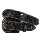 Black Leather Belt And Black Buckle Studded with Black Rhinestones - Rhinestone Belt Store - Flyclothing LLC