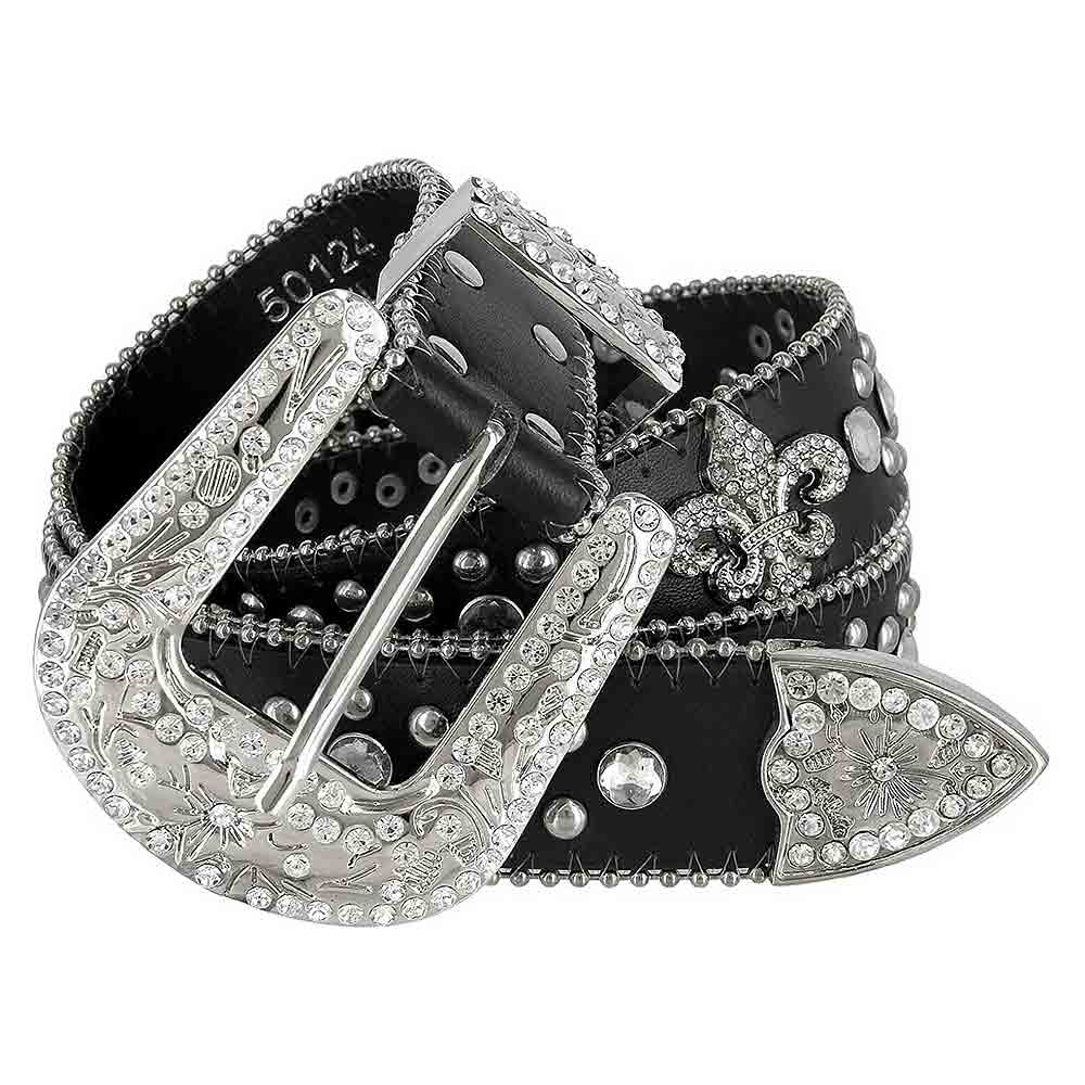 Black Scout With Studs And White Stones Studded Rhinestones Belts - Rhinestone Belt Store - Flyclothing LLC