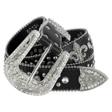 Black Scout With Studs And White Stones Studded Rhinestones Belts - Rhinestone Belt Store - Flyclothing LLC