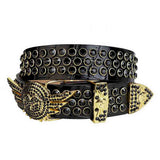Black Strap With Black Studded Rhinestone Belt with Gold Wings Shaped Black Buckle - Rhinestone Belt Store - Flyclothing LLC