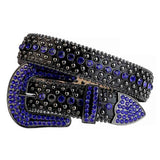 Black Strap With Black & Blue Studded Rhinestone Belt - Rhinestone Belt Store - Flyclothing LLC