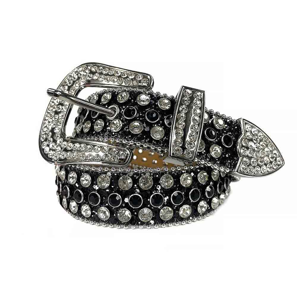 Black Strap With Black & Diamond White Studded Rhinestone BB Belt - Rhinestone Belt Store - Flyclothing LLC