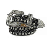 Black Strap With Black & Diamond White Studded Rhinestone BB Belt - Rhinestone Belt Store - Flyclothing LLC