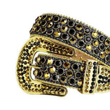 Black Strap With Black & Gold Studded Rhinestone Belt - Rhinestone Belt Store - Flyclothing LLC