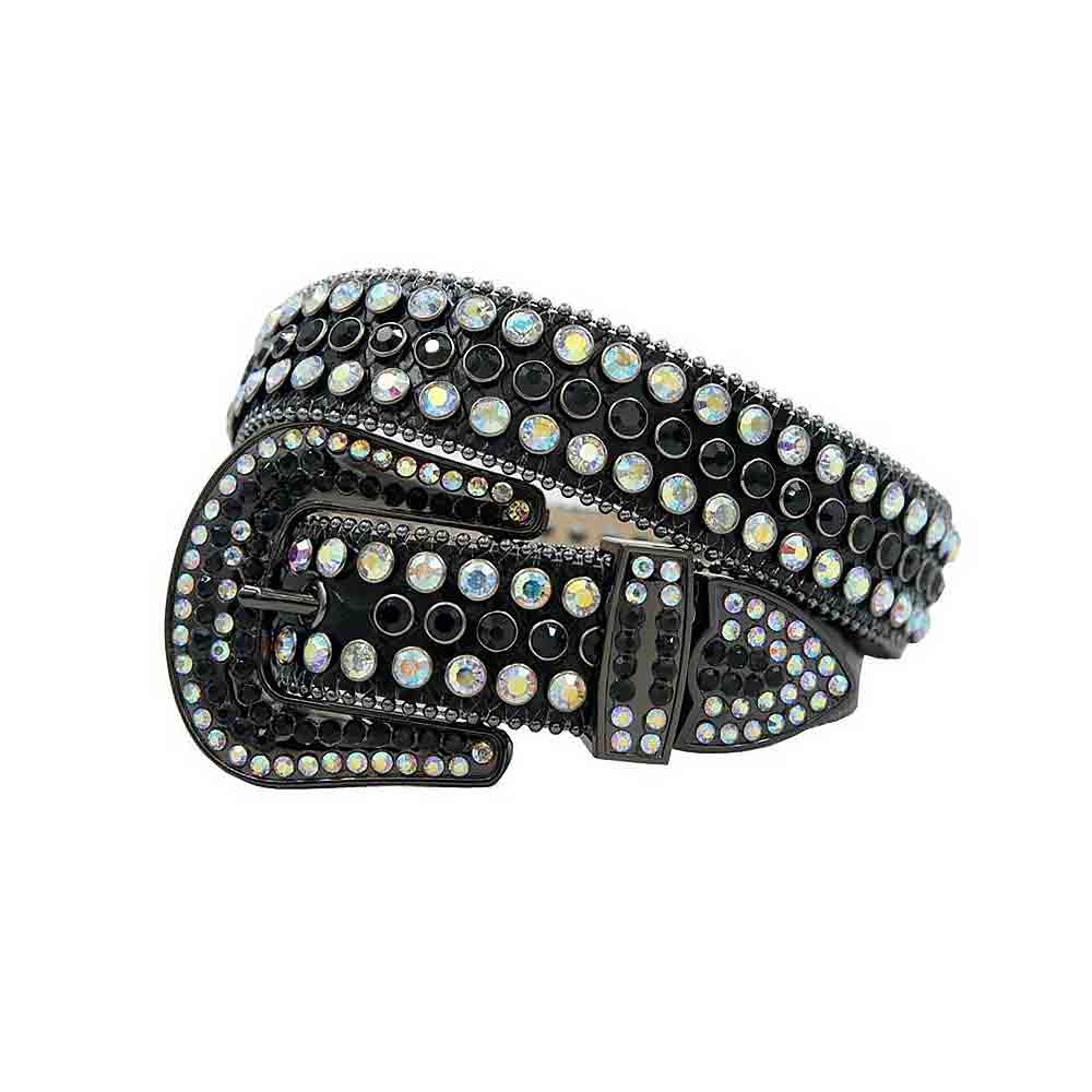 Black Strap With Black & Multi Color Studded Rhinestone Belt - Rhinestone Belt Store - Flyclothing LLC