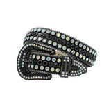 Black Strap With Black & Multi Color Studded Rhinestone Belt - Rhinestone Belt Store - Flyclothing LLC