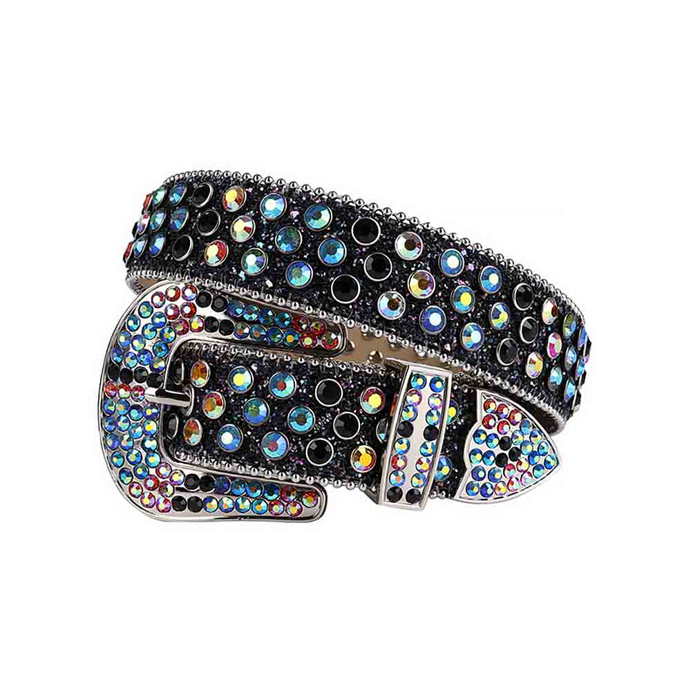 Black Strap With Black & Multi Studded Rhinestone Belt - Rhinestone Belt Store - Flyclothing LLC