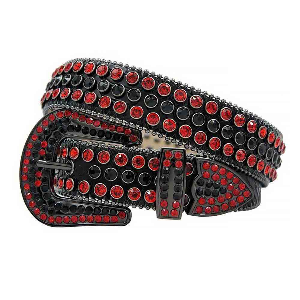 Black Strap With Black & Red Studded Rhinestone Belt - Rhinestone Belt Store - Flyclothing LLC