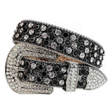 Black Strap With Black & White Studded Rhinestone Belt - Rhinestone Belt Store - Flyclothing LLC