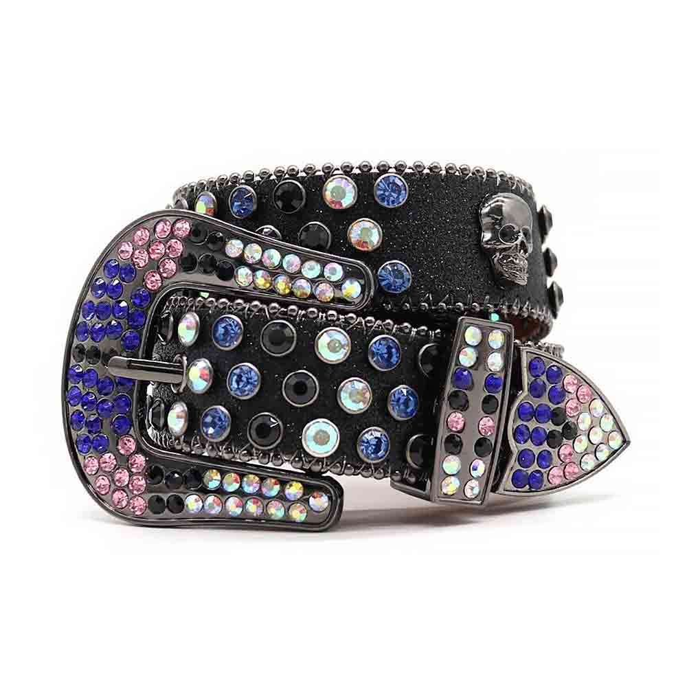 Black Skull Strap With Multi Studded Rhinestone Belt - Rhinestone Belt Store - Flyclothing LLC