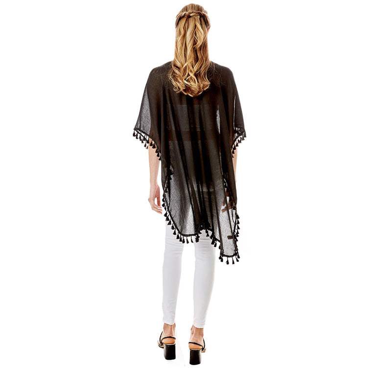 Tassel Trimmed Solid Cover Up - Madeline Love - Flyclothing LLC