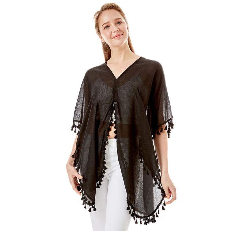 Tassel Trimmed Solid Cover Up - Madeline Love - Flyclothing LLC