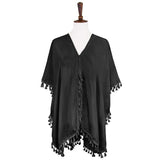 Tassel Trimmed Solid Cover Up - Madeline Love - Flyclothing LLC