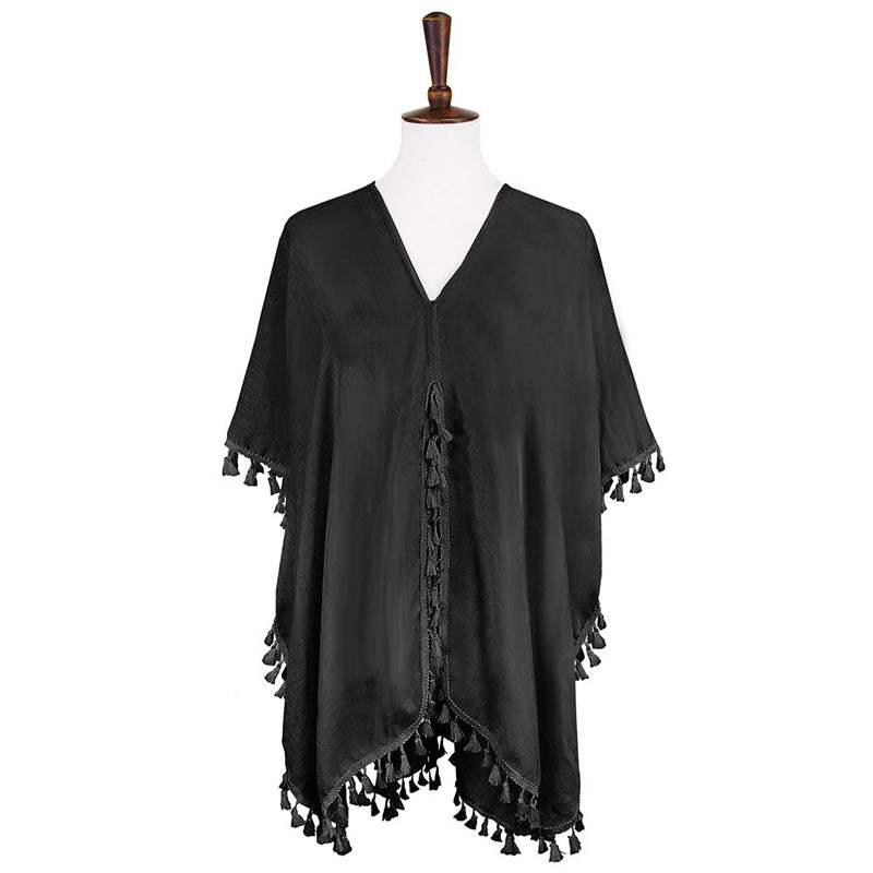 Tassel Trimmed Solid Cover Up - Madeline Love - Flyclothing LLC