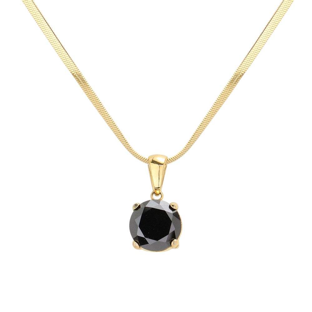 18K Gold Dipped Stainless Steel CZ Round Pendant Necklace - Madeline Love - Flyclothing LLC