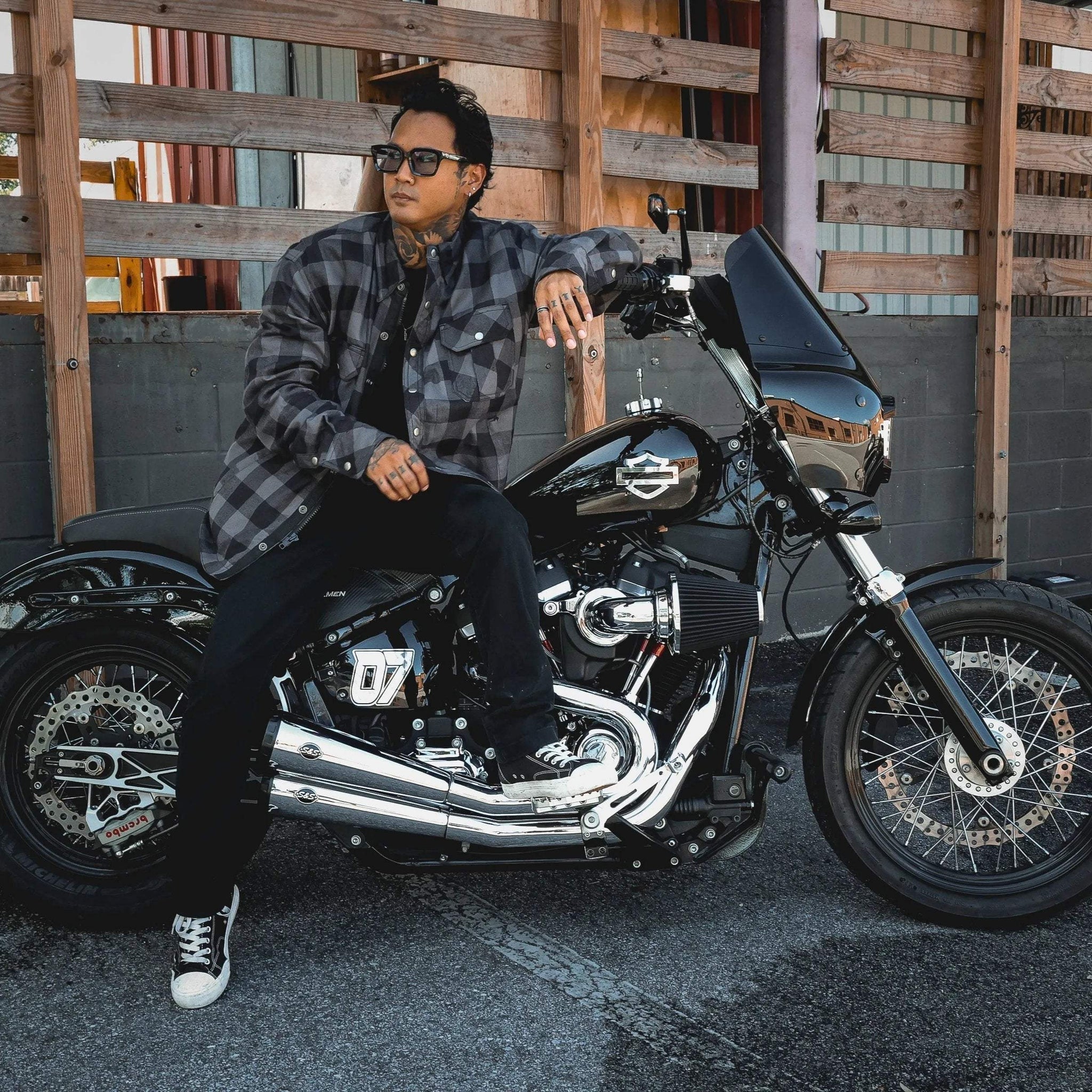 Sentry - Mens Black & Gray Armored Flannel - Unik Just for Bikers - Flyclothing LLC