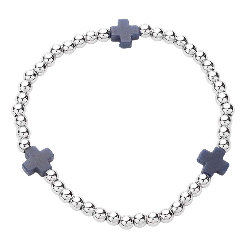 Cross Pointed Stainless Steel Ball Beaded Stretch Bracelet - Madeline Love - Flyclothing LLC