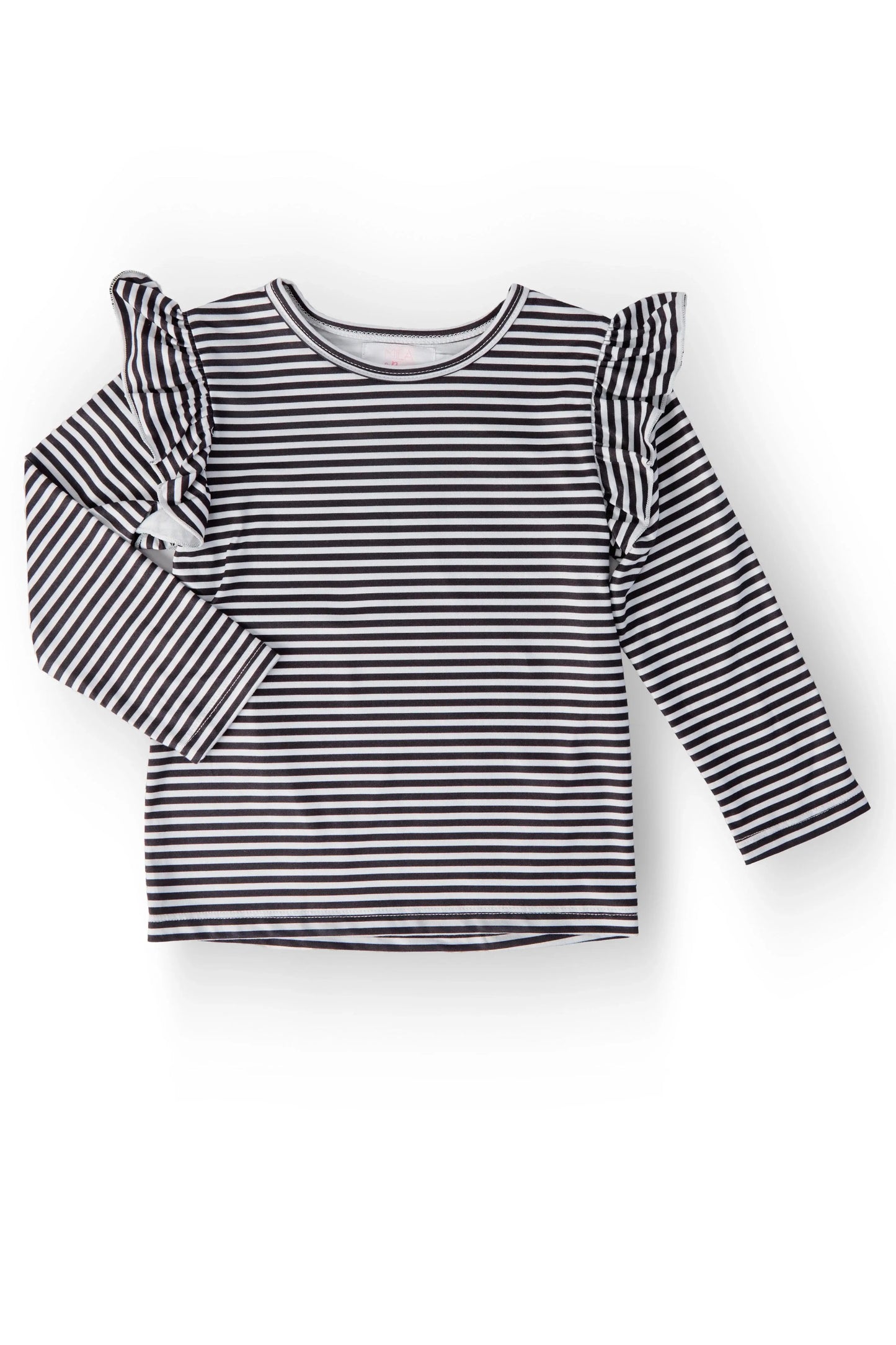 Black & White Stripe L/S Ruffle Tee - Mila & Rose ® - Flyclothing LLC