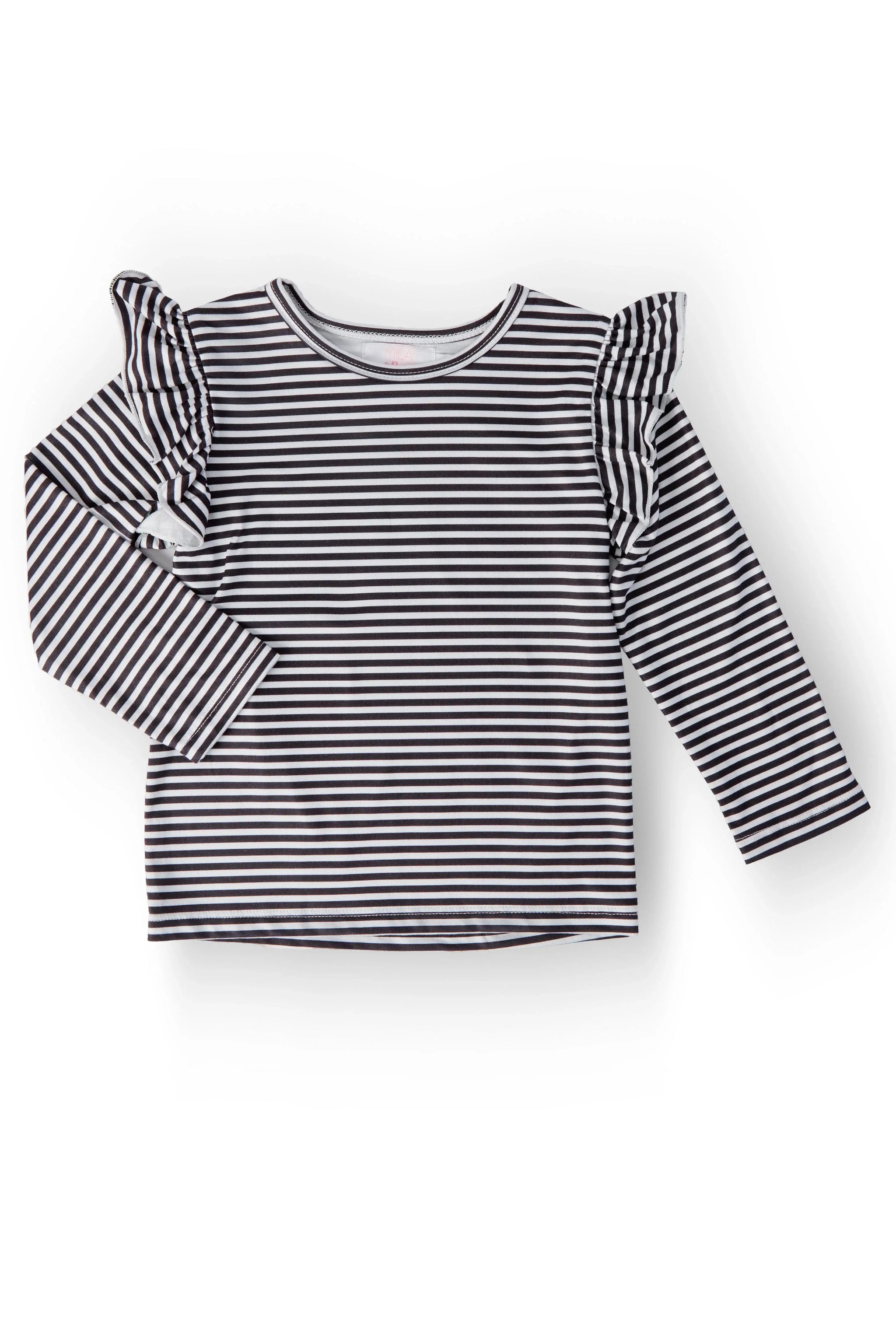Black & White Stripe L/S Ruffle Tee - Mila & Rose ® - Flyclothing LLC