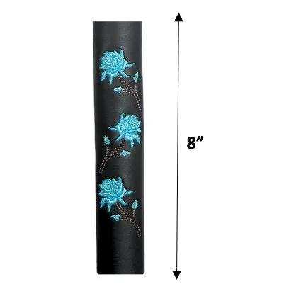 Leather and adorned with three embroidered teal roses - Unik Just for Bikers - Flyclothing LLC